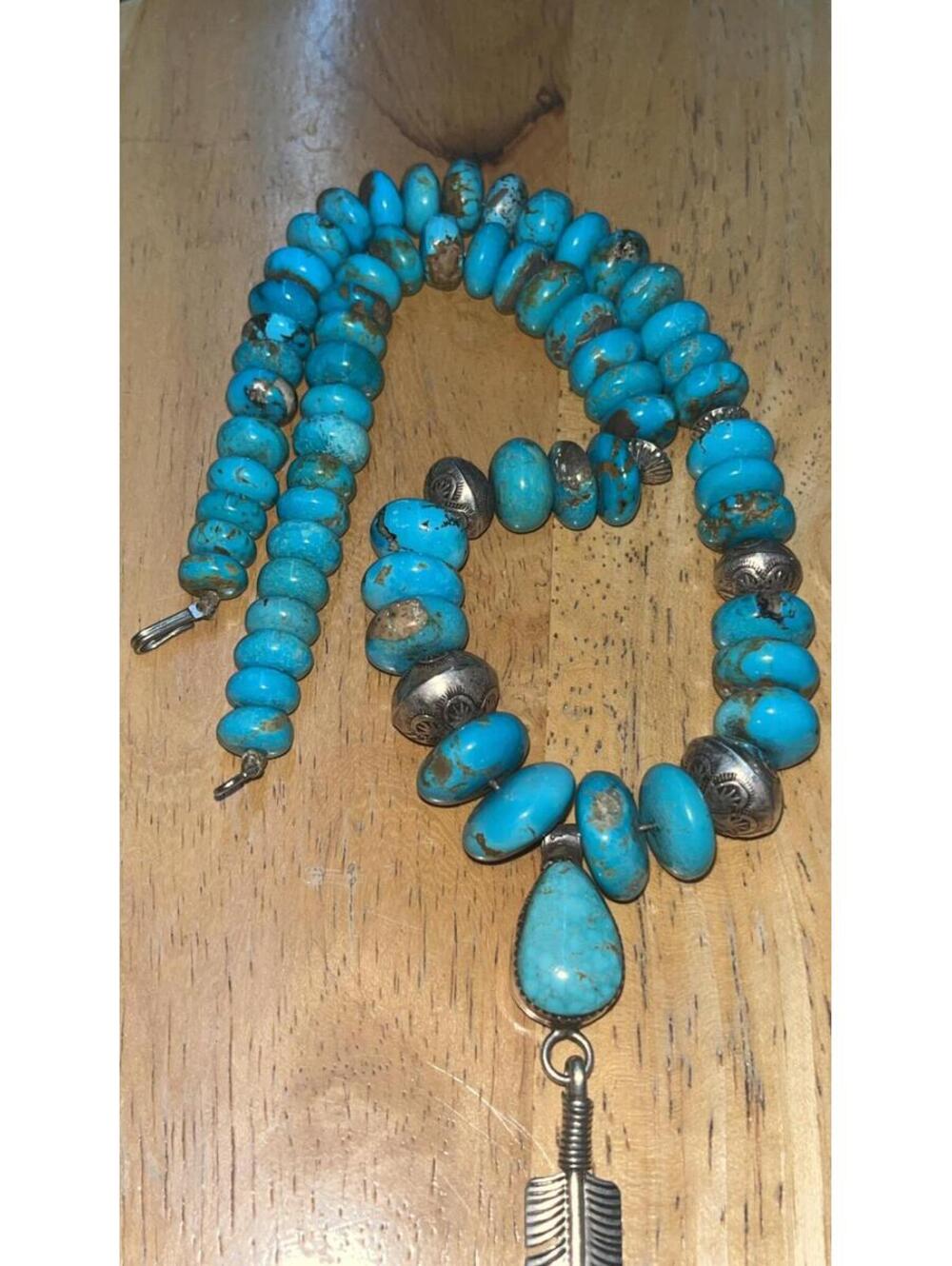 Navajo Vintage sterling silver turquoise handmade Pearls traditional style (One